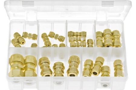 Assorted Box of Tube Couplings Brass - Imperial