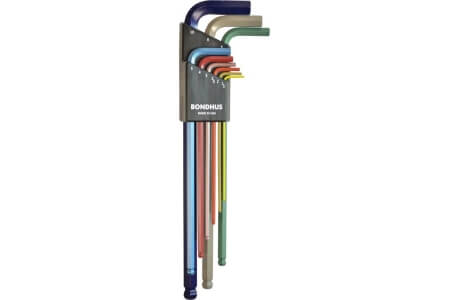 BONDHUS Colour Coded Ball End Hex Key Wrenches - Extra Long Metric Set
